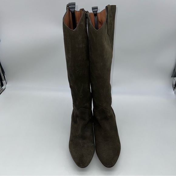 Urban Outfitters Duo Brand Olive Green Suede 2.5” Heeled Cowboy Boots Size 40EU - Picture 3 of 11